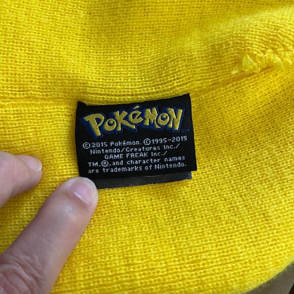 Pokémon Pikachu Face Open Mouth Knit Hat Beanie 2015 adult 4 inch Side Braids - Picture 6 of 8